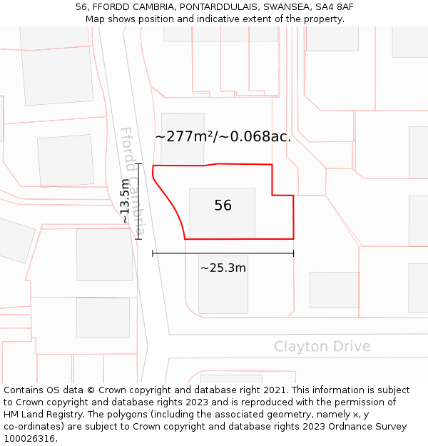 56, FFORDD CAMBRIA, PONTARDDULAIS, SWANSEA, SA4 8AF: Plot and title map