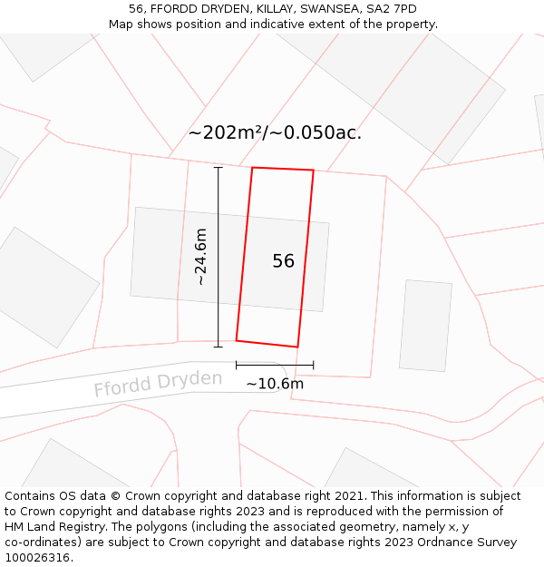 56, FFORDD DRYDEN, KILLAY, SWANSEA, SA2 7PD: Plot and title map