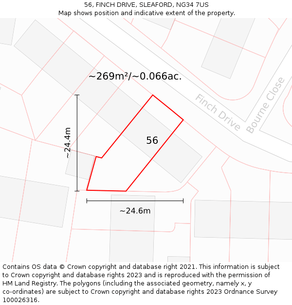 56, FINCH DRIVE, SLEAFORD, NG34 7US: Plot and title map