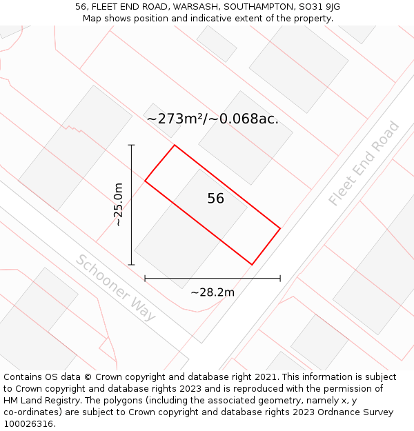56, FLEET END ROAD, WARSASH, SOUTHAMPTON, SO31 9JG: Plot and title map