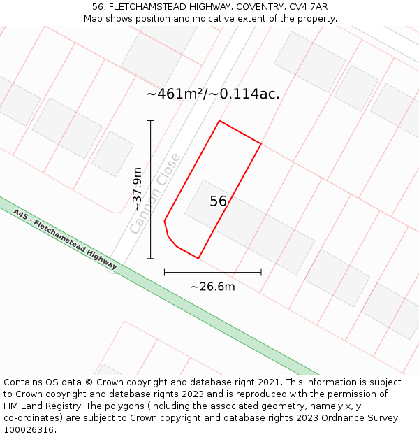 56, FLETCHAMSTEAD HIGHWAY, COVENTRY, CV4 7AR: Plot and title map