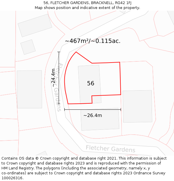 56, FLETCHER GARDENS, BRACKNELL, RG42 1FJ: Plot and title map