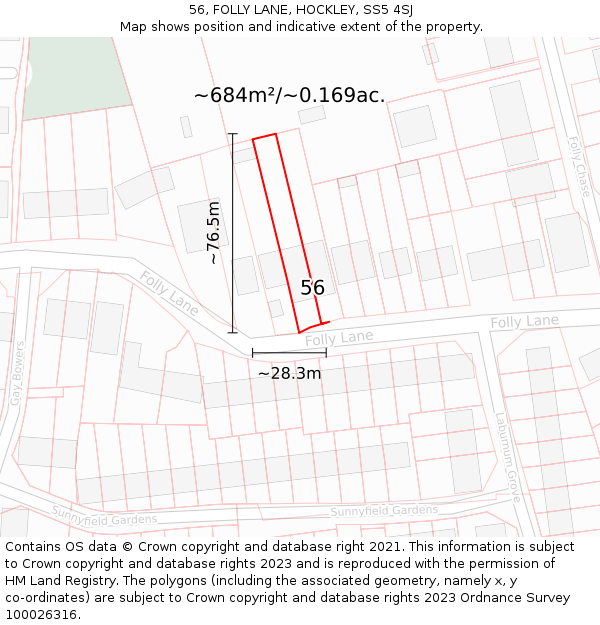 56, FOLLY LANE, HOCKLEY, SS5 4SJ: Plot and title map