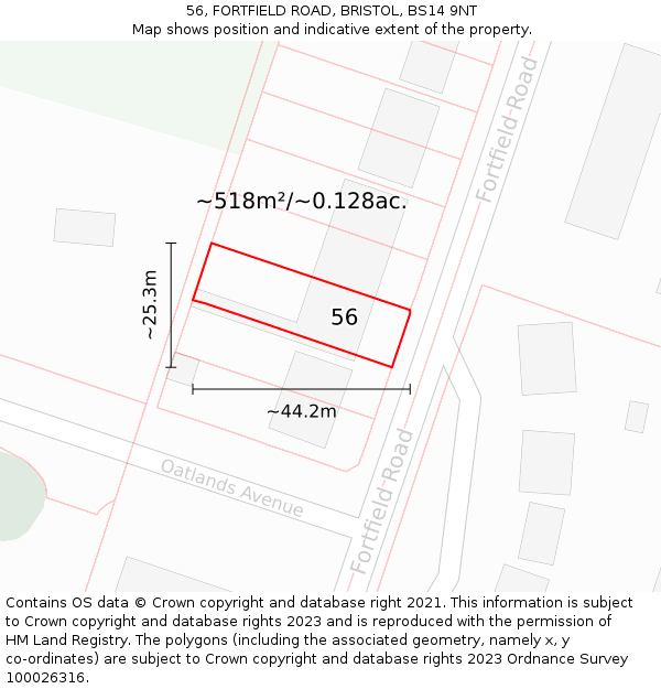 56, FORTFIELD ROAD, BRISTOL, BS14 9NT: Plot and title map