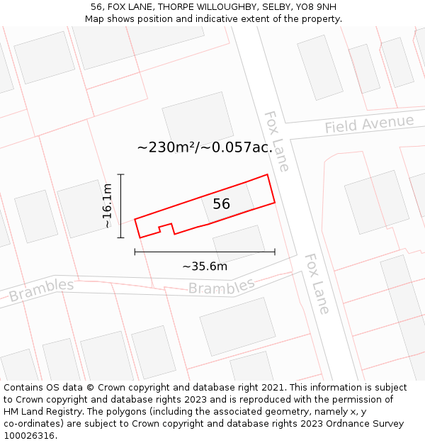 56, FOX LANE, THORPE WILLOUGHBY, SELBY, YO8 9NH: Plot and title map