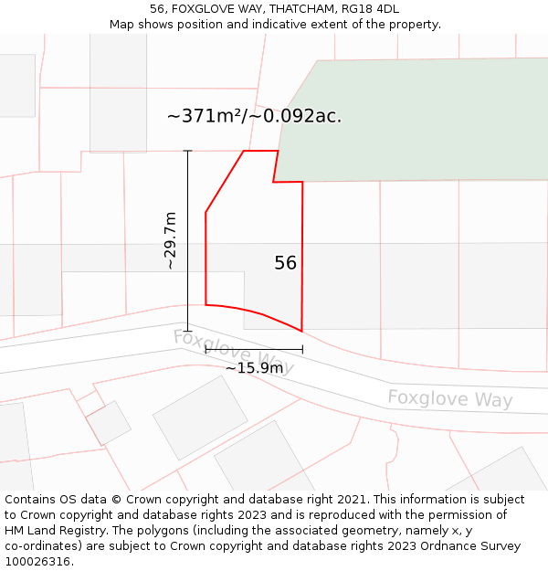 56, FOXGLOVE WAY, THATCHAM, RG18 4DL: Plot and title map