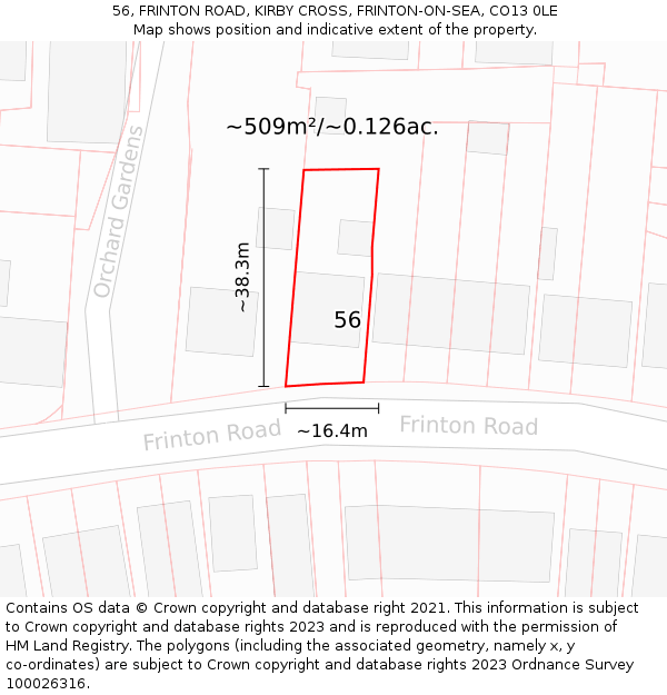 56, FRINTON ROAD, KIRBY CROSS, FRINTON-ON-SEA, CO13 0LE: Plot and title map