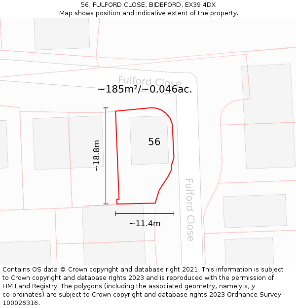 56, FULFORD CLOSE, BIDEFORD, EX39 4DX: Plot and title map