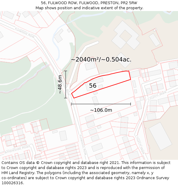 56, FULWOOD ROW, FULWOOD, PRESTON, PR2 5RW: Plot and title map