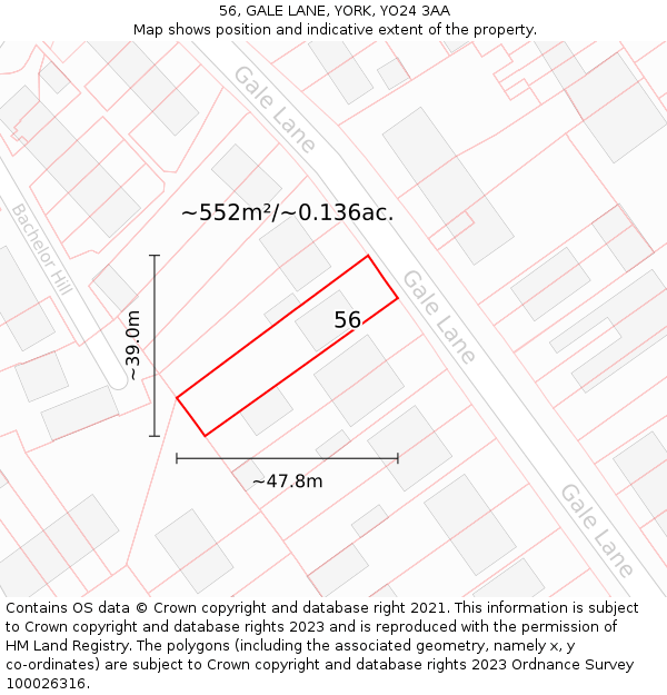 56, GALE LANE, YORK, YO24 3AA: Plot and title map