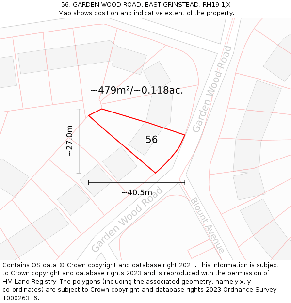 56, GARDEN WOOD ROAD, EAST GRINSTEAD, RH19 1JX: Plot and title map