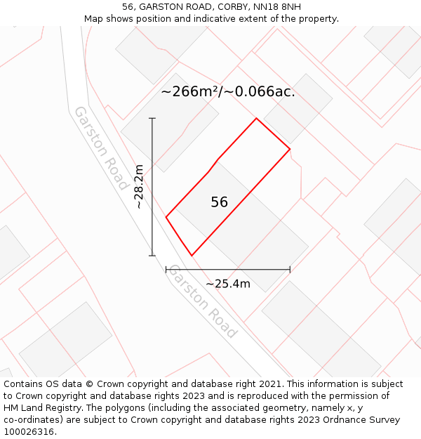 56, GARSTON ROAD, CORBY, NN18 8NH: Plot and title map