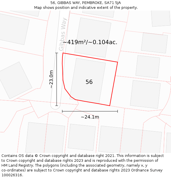 56, GIBBAS WAY, PEMBROKE, SA71 5JA: Plot and title map