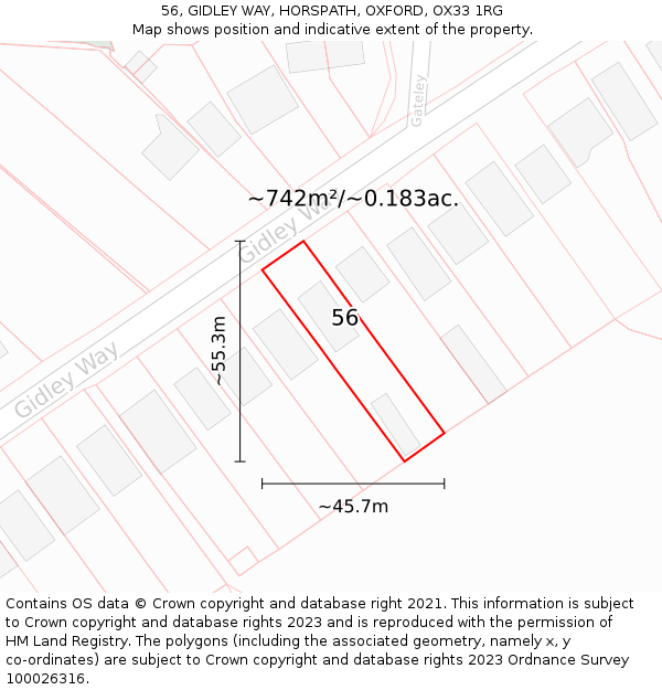 56, GIDLEY WAY, HORSPATH, OXFORD, OX33 1RG: Plot and title map