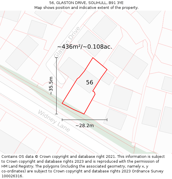 56, GLASTON DRIVE, SOLIHULL, B91 3YE: Plot and title map