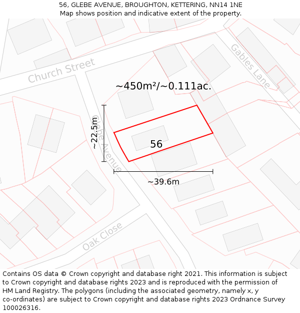 56, GLEBE AVENUE, BROUGHTON, KETTERING, NN14 1NE: Plot and title map