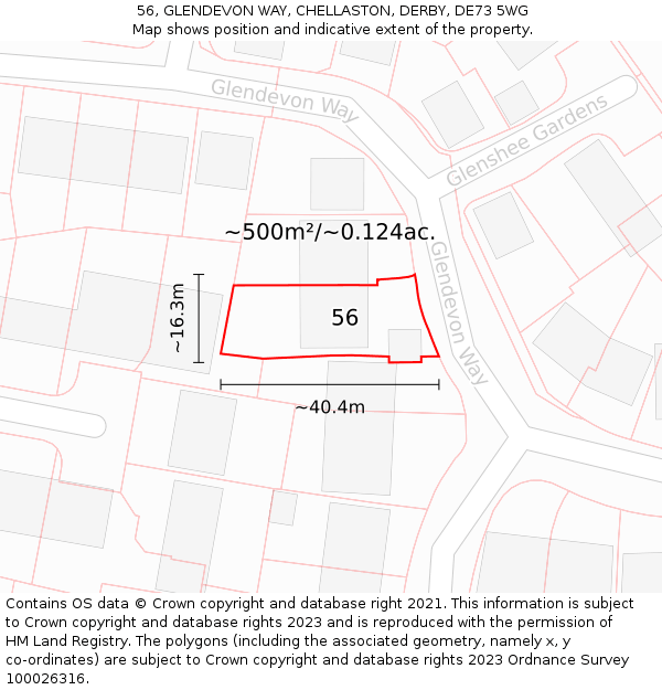 56, GLENDEVON WAY, CHELLASTON, DERBY, DE73 5WG: Plot and title map