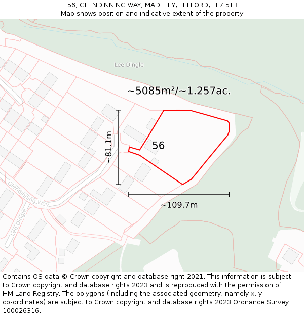 56, GLENDINNING WAY, MADELEY, TELFORD, TF7 5TB: Plot and title map