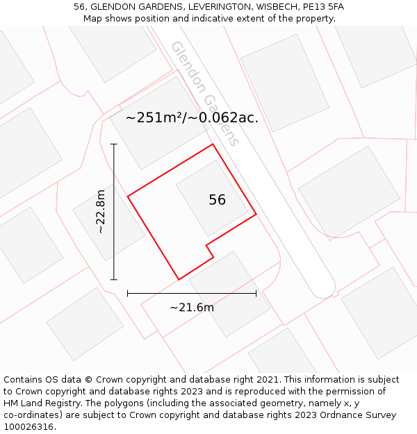 56, GLENDON GARDENS, LEVERINGTON, WISBECH, PE13 5FA: Plot and title map