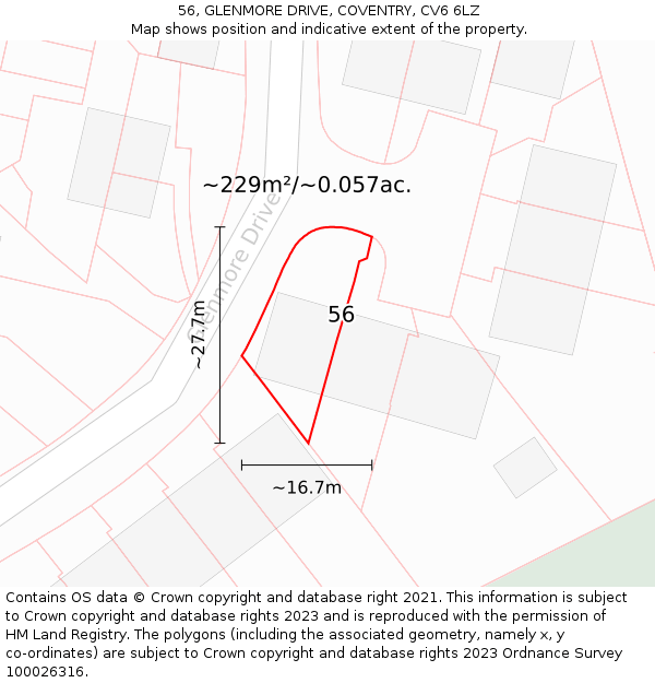 56, GLENMORE DRIVE, COVENTRY, CV6 6LZ: Plot and title map