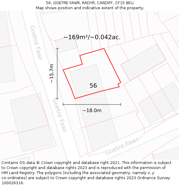 56, GOETRE FAWR, RADYR, CARDIFF, CF15 8EU: Plot and title map