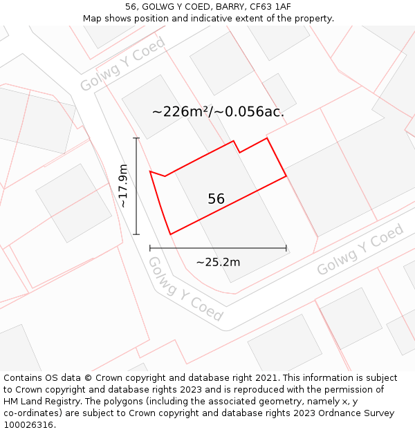 56, GOLWG Y COED, BARRY, CF63 1AF: Plot and title map