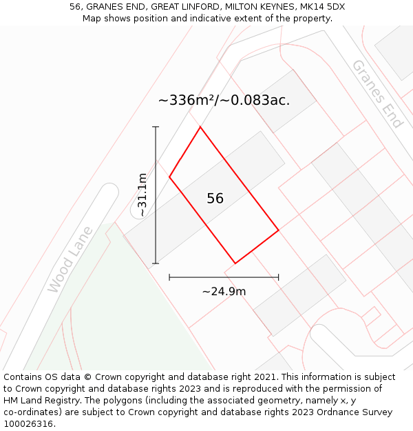 56, GRANES END, GREAT LINFORD, MILTON KEYNES, MK14 5DX: Plot and title map