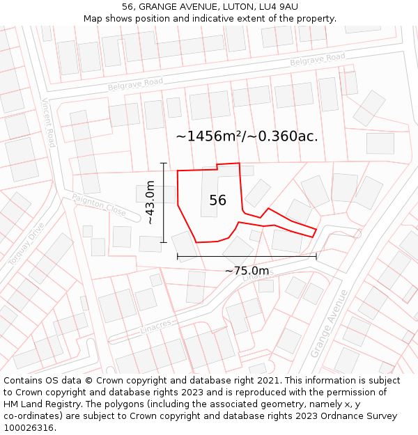 56, GRANGE AVENUE, LUTON, LU4 9AU: Plot and title map