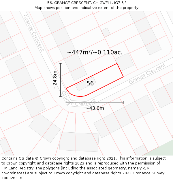 56, GRANGE CRESCENT, CHIGWELL, IG7 5JF: Plot and title map