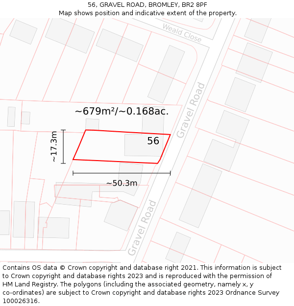 56, GRAVEL ROAD, BROMLEY, BR2 8PF: Plot and title map