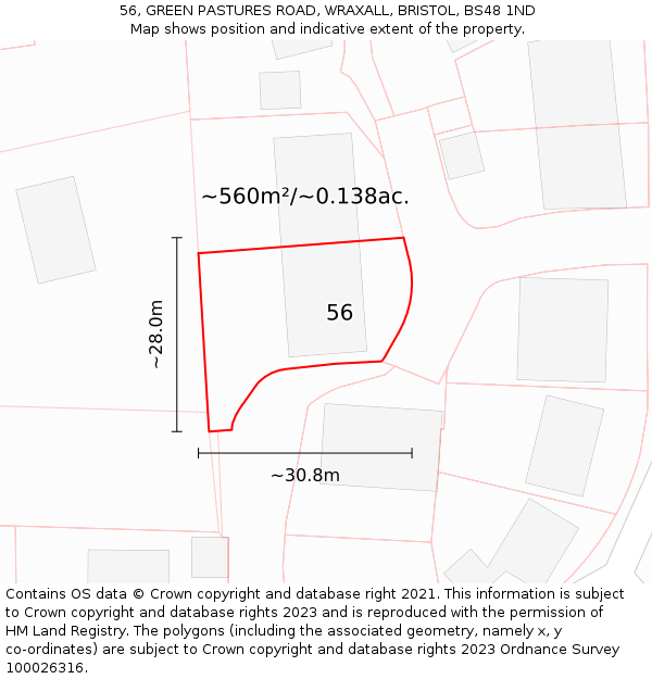 56, GREEN PASTURES ROAD, WRAXALL, BRISTOL, BS48 1ND: Plot and title map