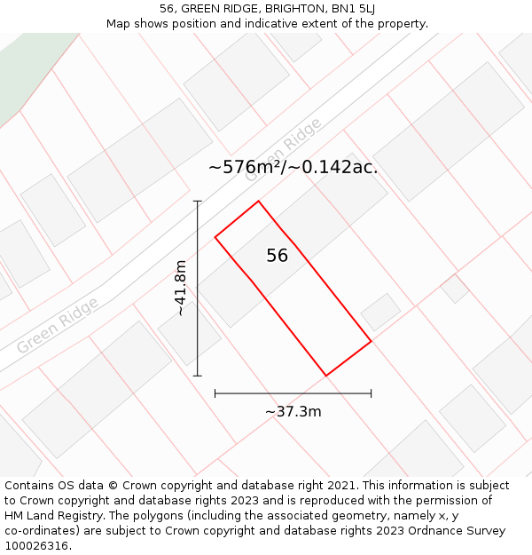 56, GREEN RIDGE, BRIGHTON, BN1 5LJ: Plot and title map