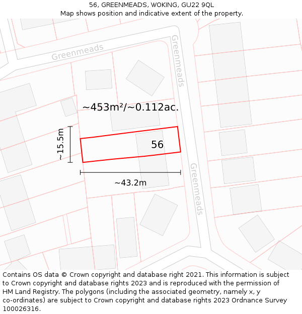 56, GREENMEADS, WOKING, GU22 9QL: Plot and title map