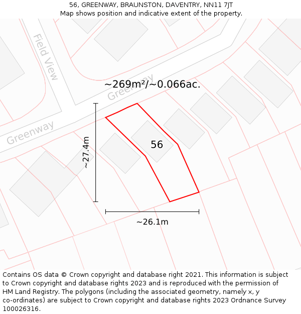 56, GREENWAY, BRAUNSTON, DAVENTRY, NN11 7JT: Plot and title map