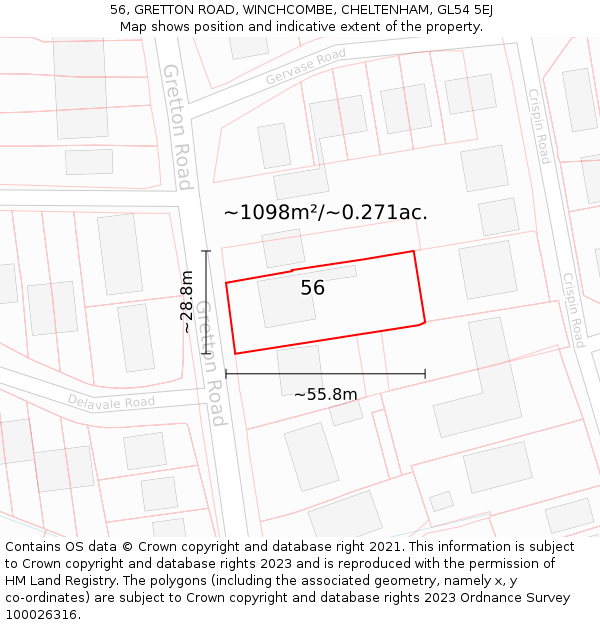 56, GRETTON ROAD, WINCHCOMBE, CHELTENHAM, GL54 5EJ: Plot and title map