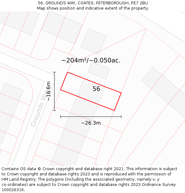 56, GROUNDS WAY, COATES, PETERBOROUGH, PE7 2BU: Plot and title map