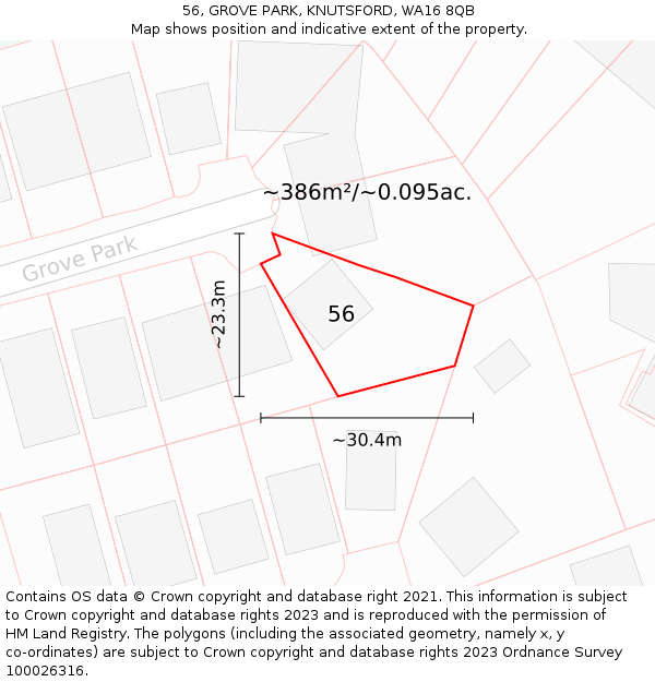 56, GROVE PARK, KNUTSFORD, WA16 8QB: Plot and title map