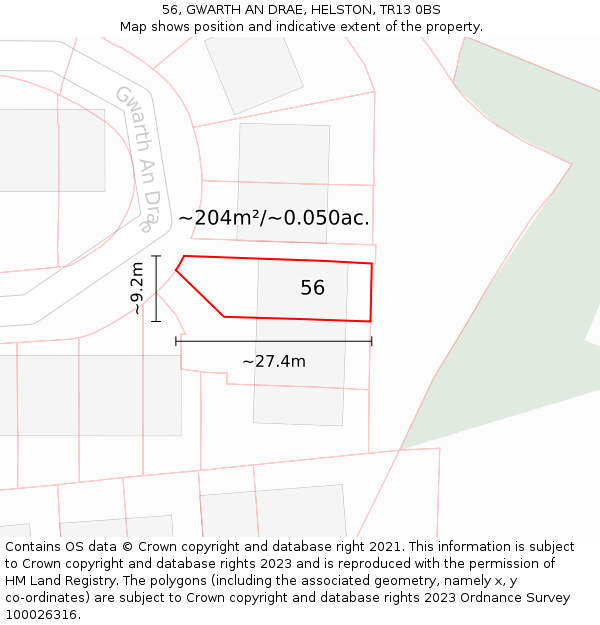 56, GWARTH AN DRAE, HELSTON, TR13 0BS: Plot and title map