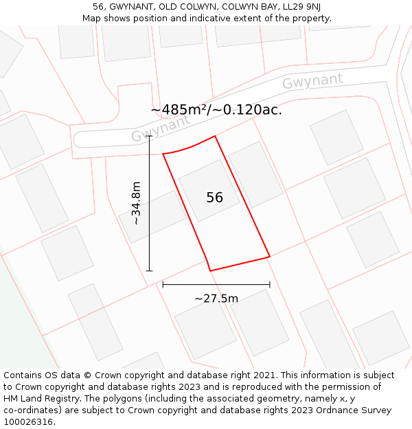 56, GWYNANT, OLD COLWYN, COLWYN BAY, LL29 9NJ: Plot and title map