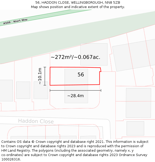 56, HADDON CLOSE, WELLINGBOROUGH, NN8 5ZB: Plot and title map