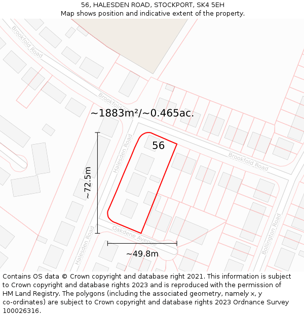 56, HALESDEN ROAD, STOCKPORT, SK4 5EH: Plot and title map