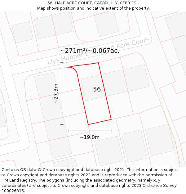 56, HALF ACRE COURT, CAERPHILLY, CF83 3SU: Plot and title map