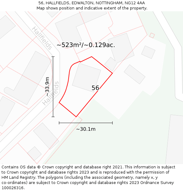 56, HALLFIELDS, EDWALTON, NOTTINGHAM, NG12 4AA: Plot and title map