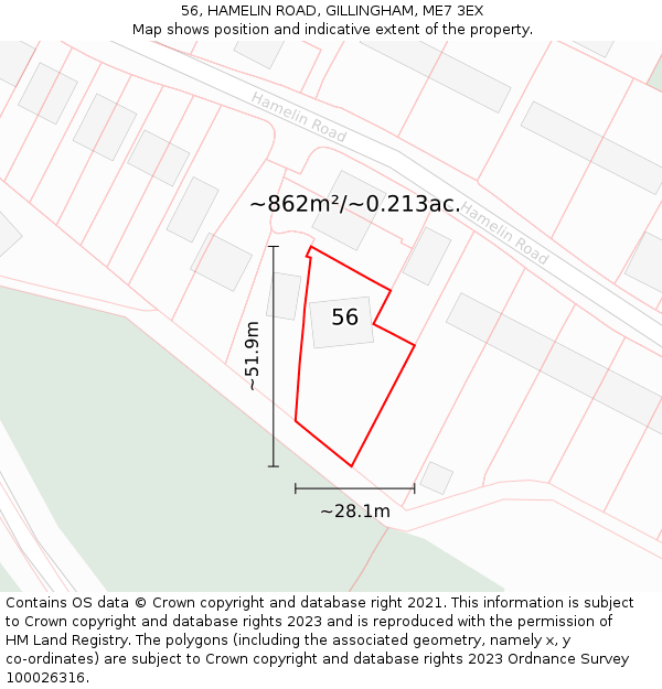 56, HAMELIN ROAD, GILLINGHAM, ME7 3EX: Plot and title map