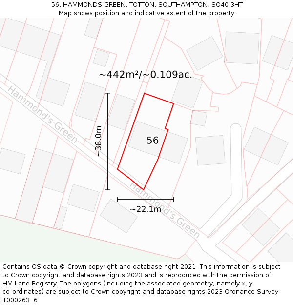 56, HAMMONDS GREEN, TOTTON, SOUTHAMPTON, SO40 3HT: Plot and title map