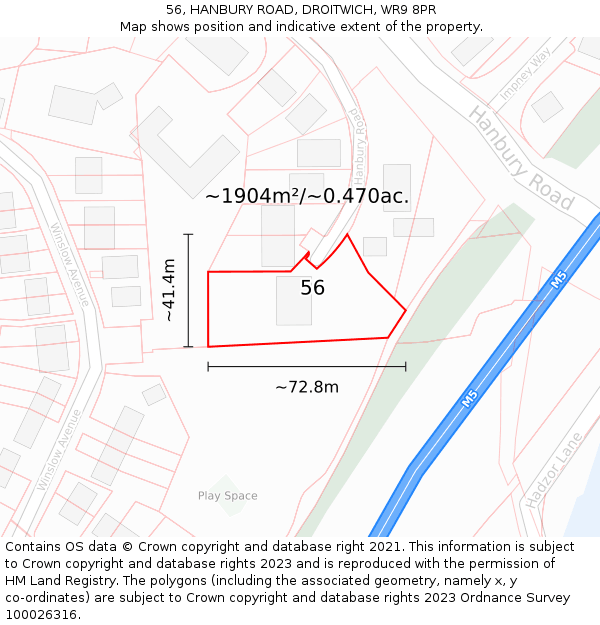 56, HANBURY ROAD, DROITWICH, WR9 8PR: Plot and title map
