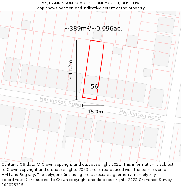 56, HANKINSON ROAD, BOURNEMOUTH, BH9 1HW: Plot and title map