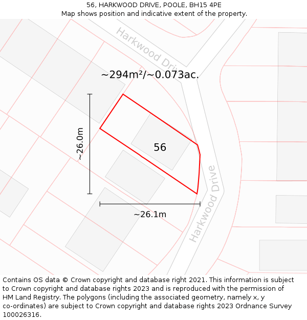 56, HARKWOOD DRIVE, POOLE, BH15 4PE: Plot and title map