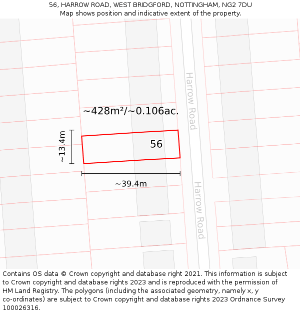 56, HARROW ROAD, WEST BRIDGFORD, NOTTINGHAM, NG2 7DU: Plot and title map