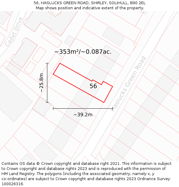 56, HASLUCKS GREEN ROAD, SHIRLEY, SOLIHULL, B90 2EL: Plot and title map